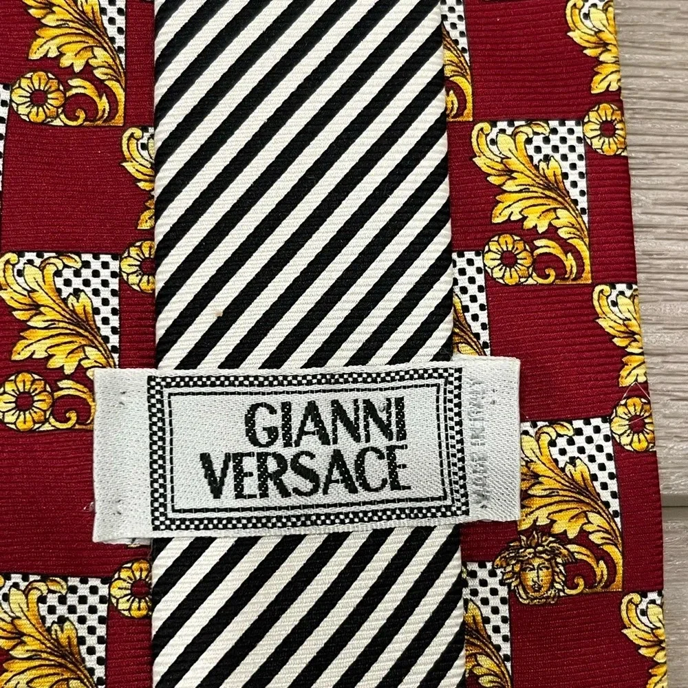 Vintage Gianni Versace Silk Ties Gold Red Striped Made In Italy